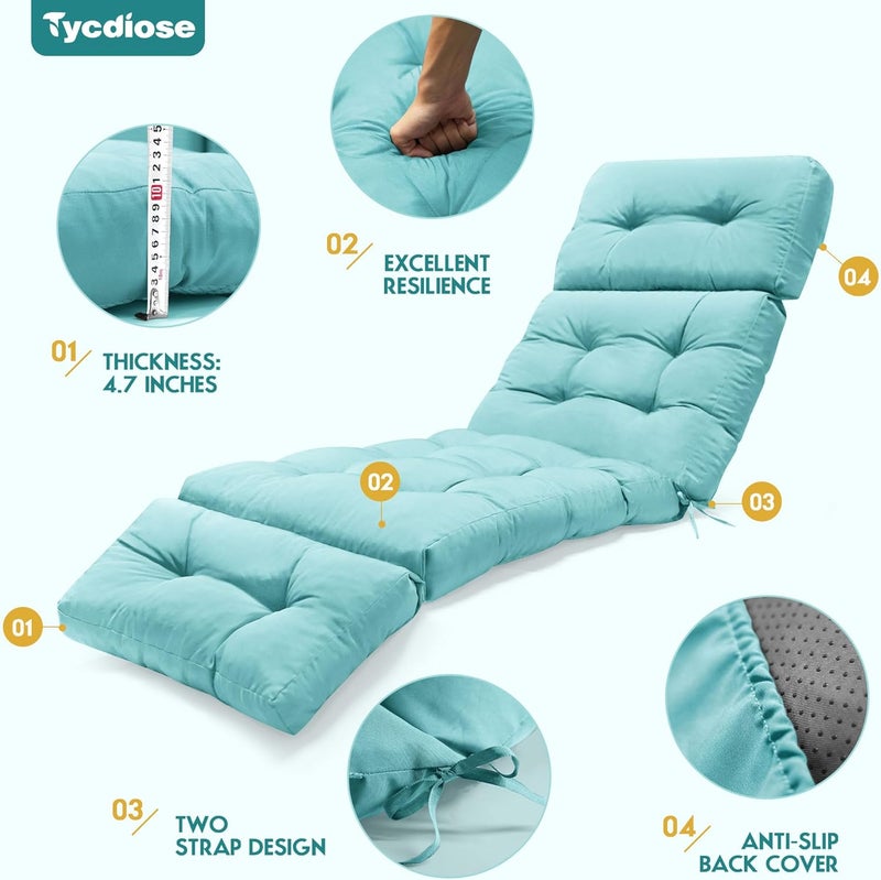Tycdiose Outdoor Chaise Lounge Chair Cushion Waterproof 74.4 x 22 x 4.7 Inches Memory Foam Lounge Chair Cushions Replacement for Outdoor Furniture with Ties, Thickened Pool Lounge Chair Cushion, Teal - Image 5